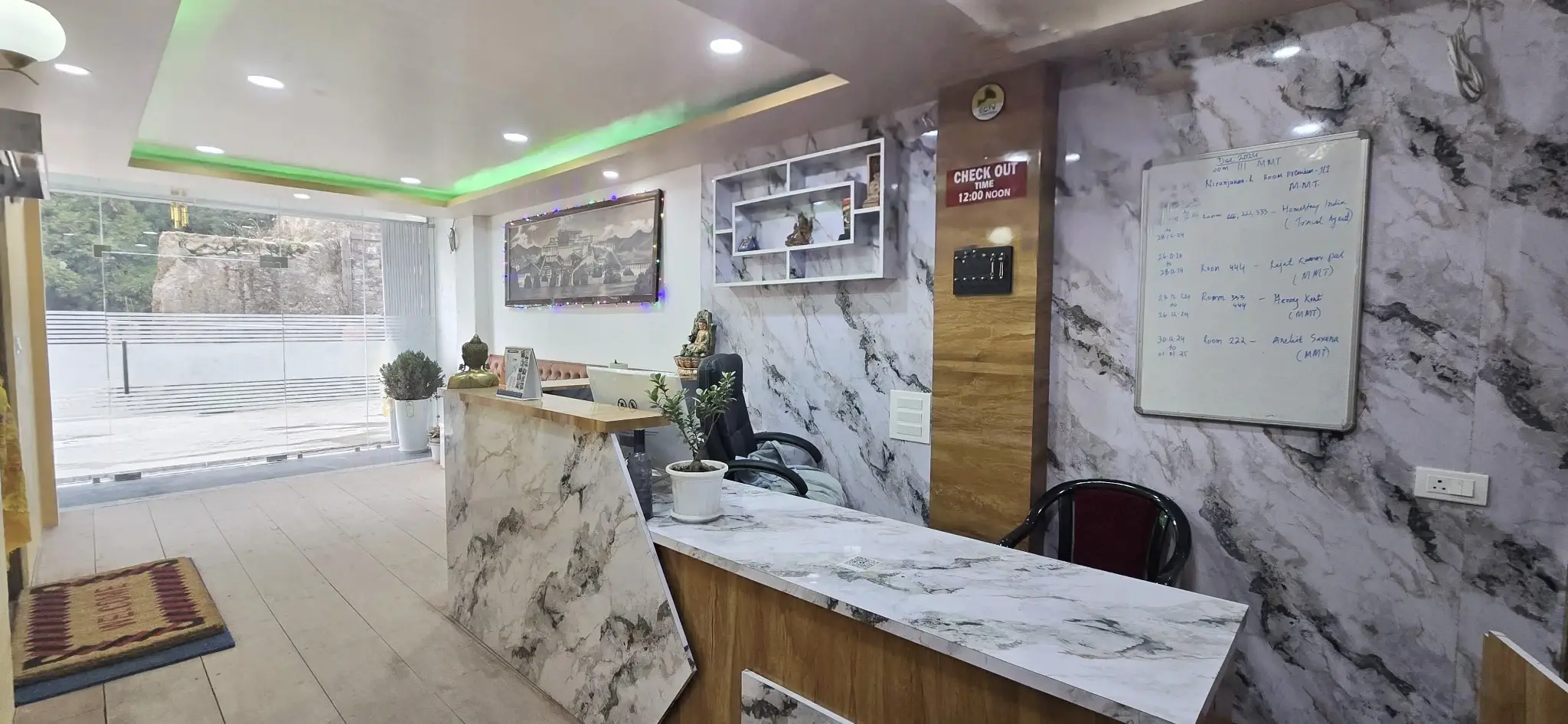 Night exterior view with parking at Rikya Retreat